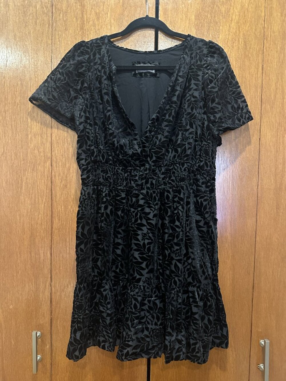 Anthropologie The Somerset Dress Mini Black Velvet Burnout | Size Large - Picture 2 of 4